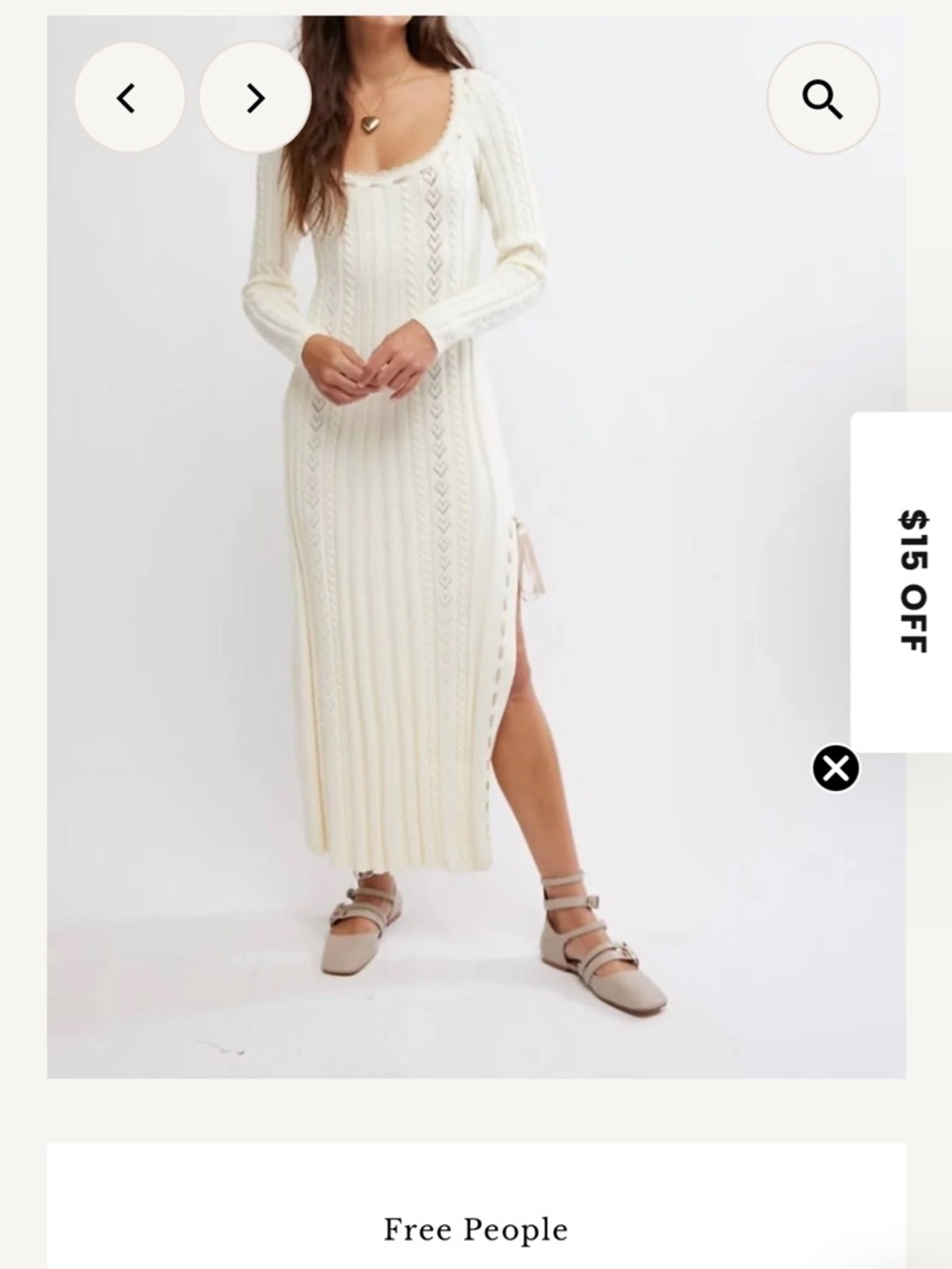 Cream Knit Long-Sleeve Midi Dress